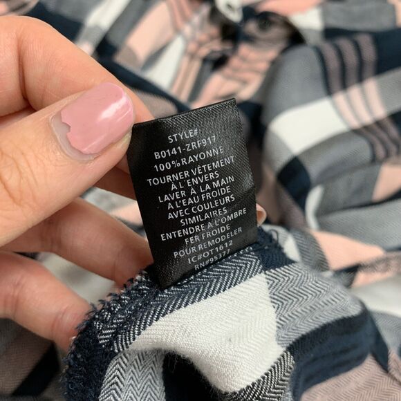 Sanctuary Shirt Womens S Small Navy Pink Chevron Plaid Snap Button Boyfriend - Picture 10 of 12